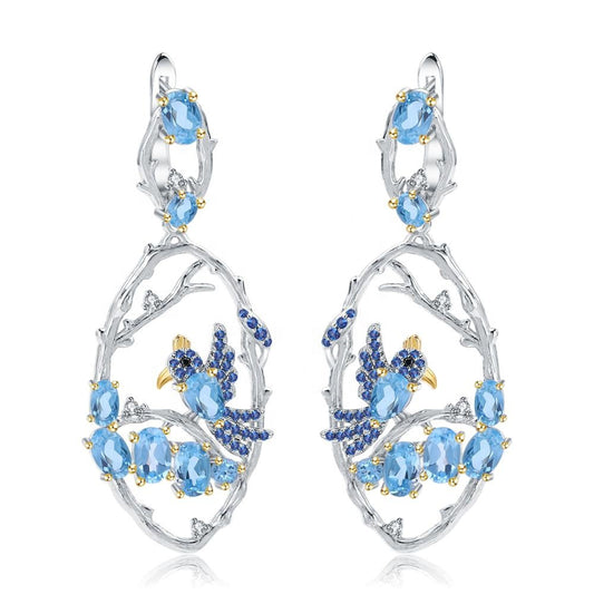 Designer Jewelry Natural Blue Topa Earrings 925 Sterling Silver Handmade Women's Fashion Earrings