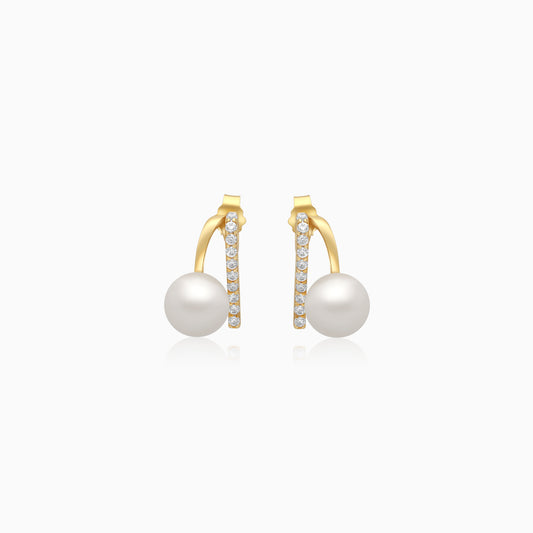 Danah Yellow Gold Earrings 18 Karat With Pearls And Zircon Stones
