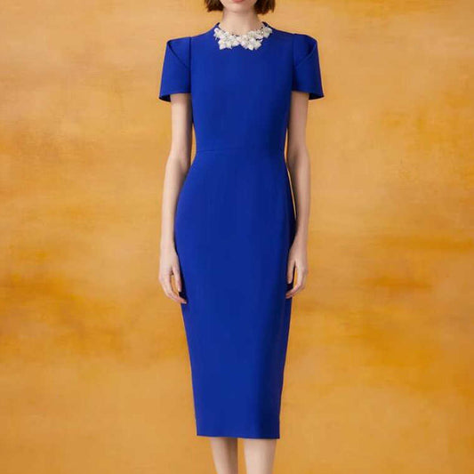 Royal Blue Luxury Elegant Floral Beaded Dress