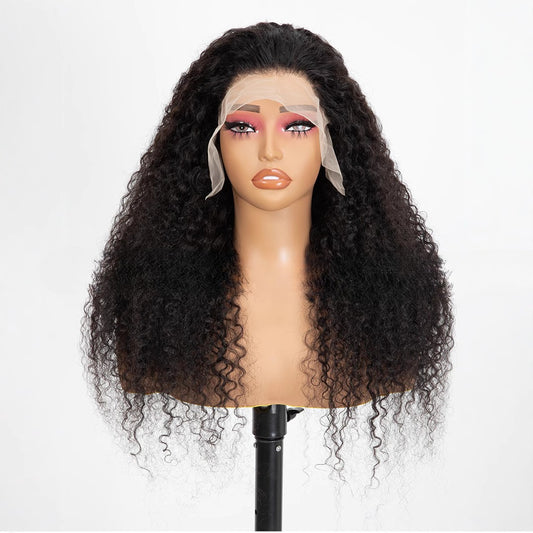 Lace-front Wig With Small Curls, Fluffy And Long Black Hair
